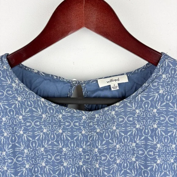 Aritzia Wilfred Oversized Flowy Blue White Patterned Dress Small Boho Cottage - Picture 2 of 10